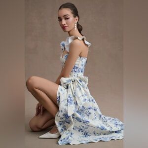 V. Chapman Size 0 Vera Ruffle-Strap Corset Side-Slit Midi Dress